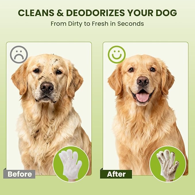 12PCS Hypoallergenic Pet Glove Wipes for Dogs, Cats & Small Animals | No-Rinse Deodorizing Dog Wipes for Paws, Butt, Eyes & Ears | Pet Wipes for Stain & Odor Cleanup Between Baths & Travel