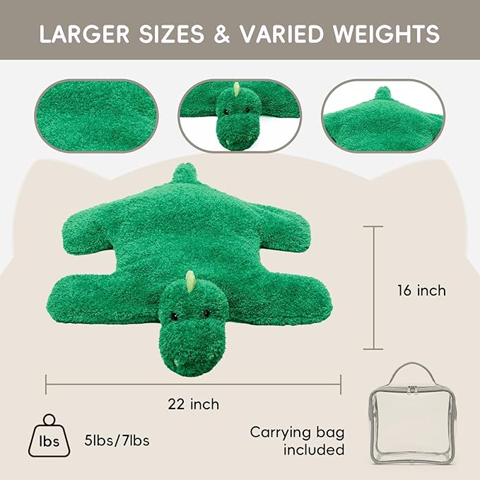 L'AGRATY Weighted Lap Pad for Kids 5 lbs, Sensory Needs Weighted Dinosaur Stuffed Animals Lap Blanket Soft Plush Hugging Sensory for Kids Teen Adults Removable Washable Cover