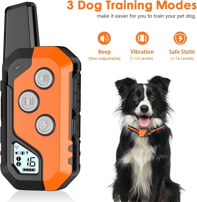 PIOUNS Shock Collar for Dogs, IP67 Waterproof Dog Training Collar with Remote, 3 Training Modes with Beep, Vibration, and Safe Static, Rechargeable for Large Medium