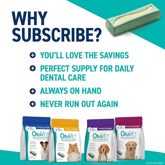 ORAVET Dental Chews for Dogs, Oral Care and Hygiene Chews (Medium Dogs, 25-50 lbs.) Purple Pouch, 14 Count