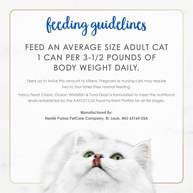 Purina Fancy Feast Classic Pate Ocean Whitefish and Tuna Feast Classic Grain Free Wet Cat Food Pate - (Pack of 24) 3 oz. Cans