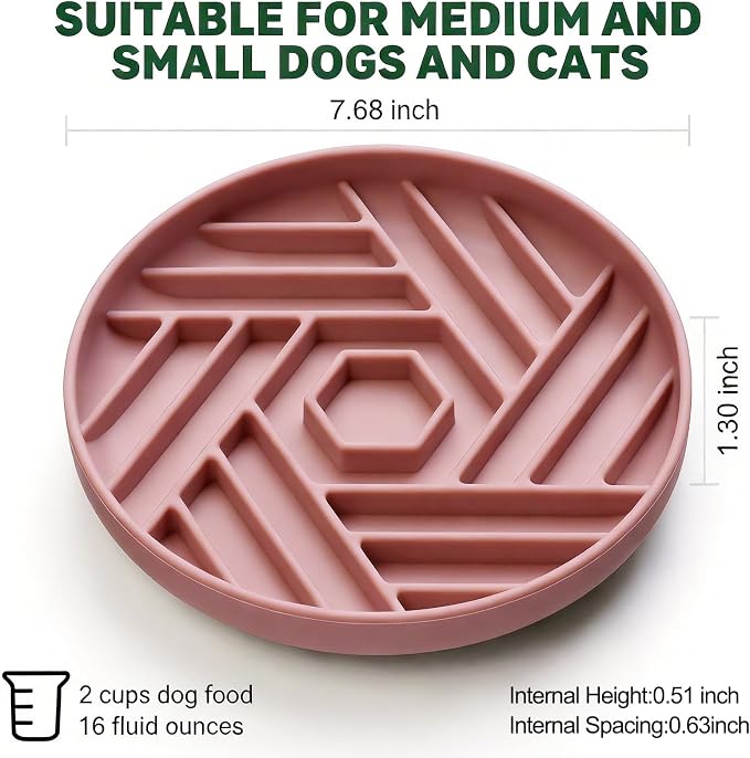 Silicone Slow Feeder Dog Bowl with Suction Base, Anti Choking Maze Puzzle Design Pet Bowl for Small and Medium Dogs & Cats, Non-Slip Food Grade Slow Eating Bowl to Prevent Bloating