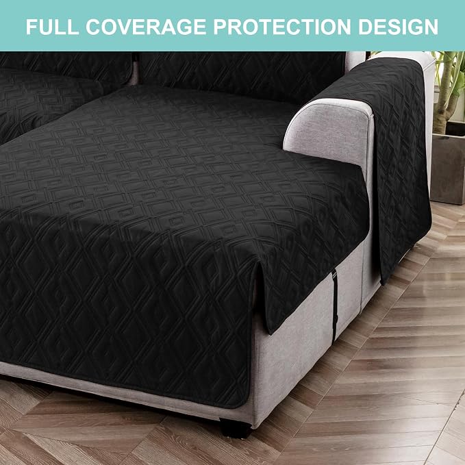 Genina Sectional Couch Covers for Dogs L Shaped Sofa Covers Chaise Lounge Cover Reversible Couch Covers for Sectional Sofa L Shape Furniture Protectors Cover for Pets, Kids (Black, Sofa Large)
