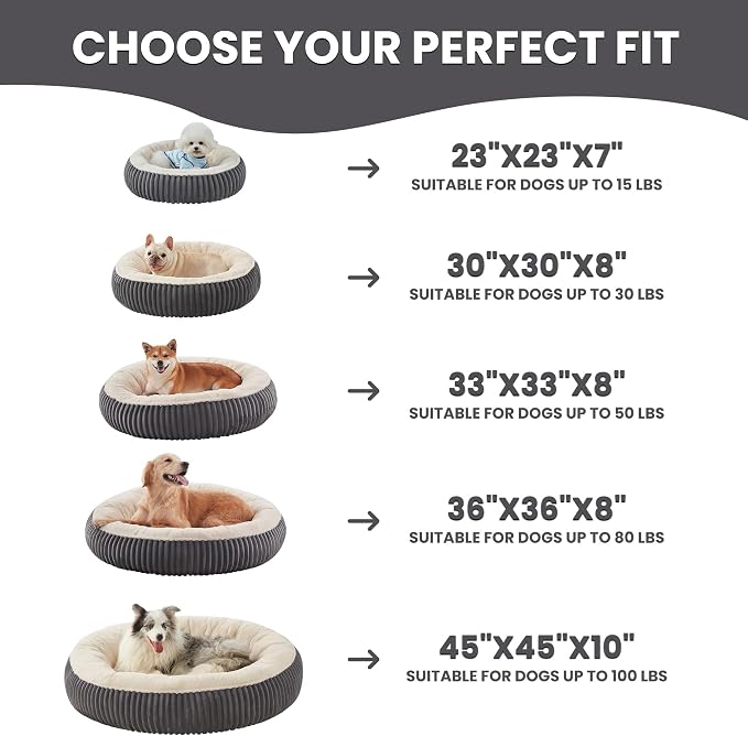 45 inches Donut Dog Bed for Extra Large Dogs,Calming Round Pet Bed with Removable Cover, Washable Milk Plush Faux Fur, Fits Pets up to 100 lbs(Charcoal,XL)