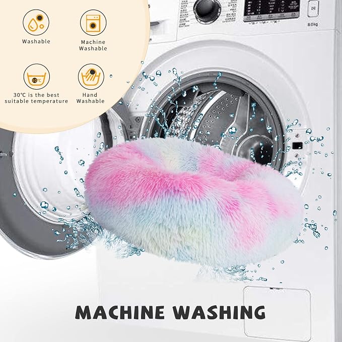 nononfish Calming Donut Beds for Small Dog Washable, 19 Inch Fluffy Round for Puppies, Cats & Toy Breeds with Raised Rim, Fits up to 15 lbs Pets, Multi Colored