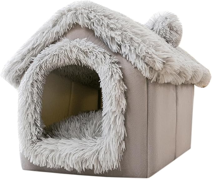 Enclosed Dog Bed Soft Warm Plush Dog Bed with Cover Cave Removable Washable Indoor Pet Tent House Cozy Hooded Sleeping Hut for Cats Puppies M 15.8x13.8x15in