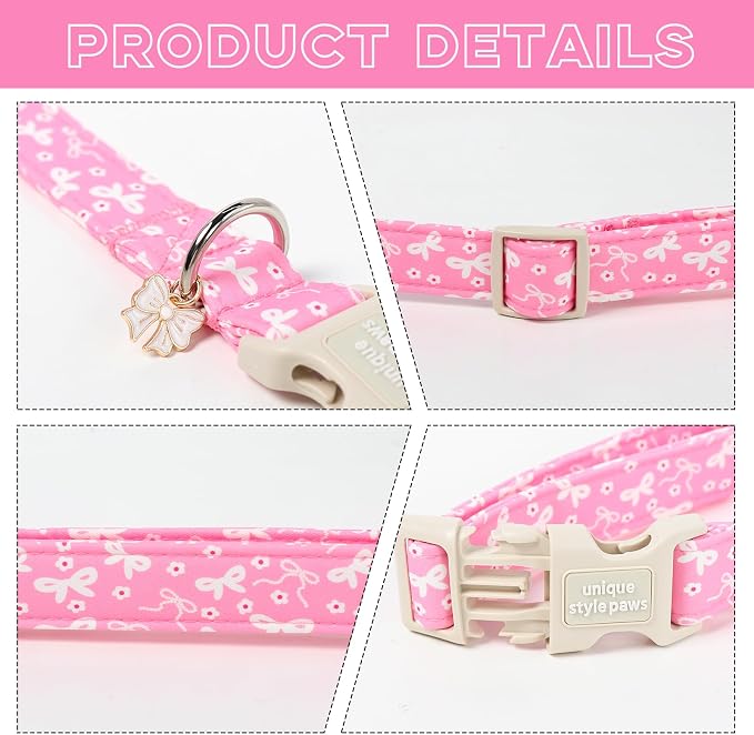 Unique style paws Dog Collar Plastic Buckle with Pendant Puppy Collar for Spring Summer Pink Flower Bow for Small Medium Large Boys Girls Dogs