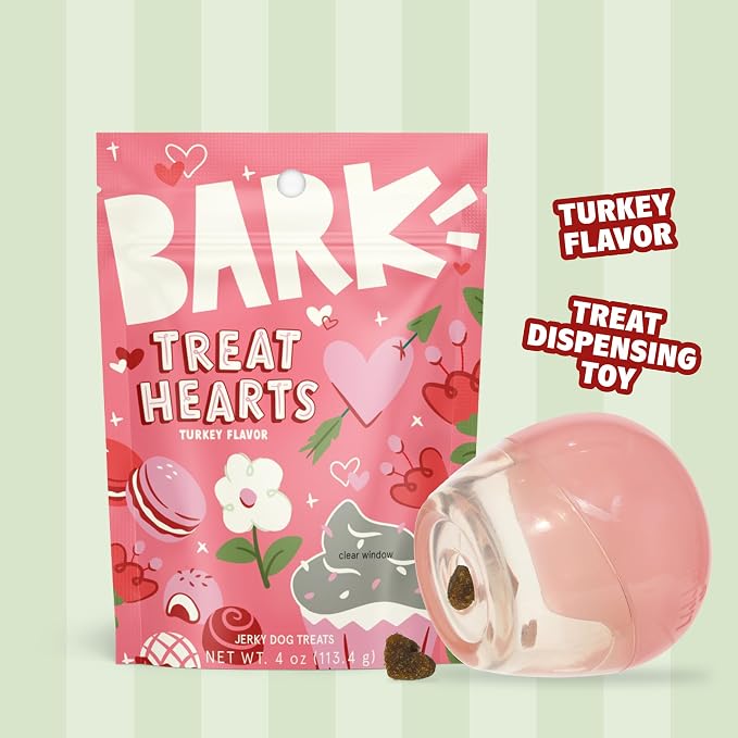 Barkbox Tipsy Treat Gift Pack – Valentine’s Day Plush Treat-Dispensing Dog Toy & Chicken Jerky Heart Treats – Fun Gift Box for Medium to Large Dogs