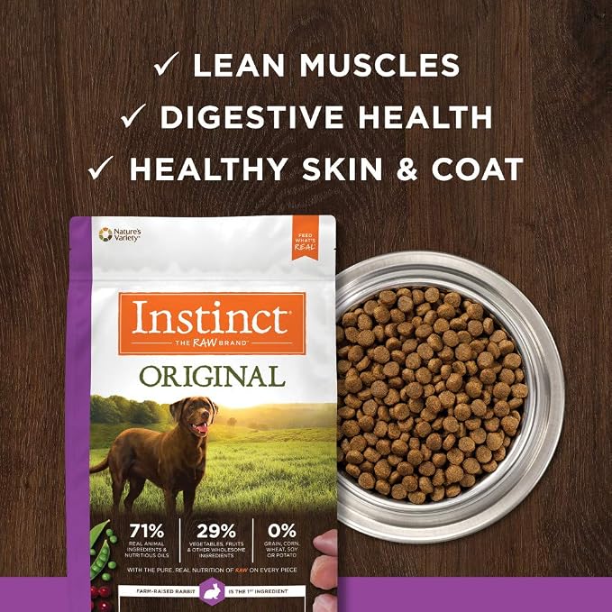 Instinct Original Dry Dog Food, Raw Coated Kibble, High Protein, Grain Free Recipe - Real Rabbit, 20 lb. Bag