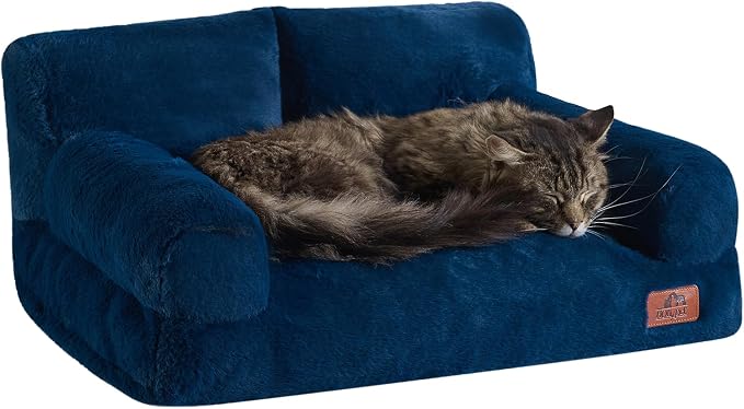 Hollypet Fluffy Dog Cat Bed Pet Couch Beds Plush Soft Warming Washable Puppy Bed for Small Medium Dogs and Large Cats, Cobalt Blue, 24" L x 18" W x 10" Th