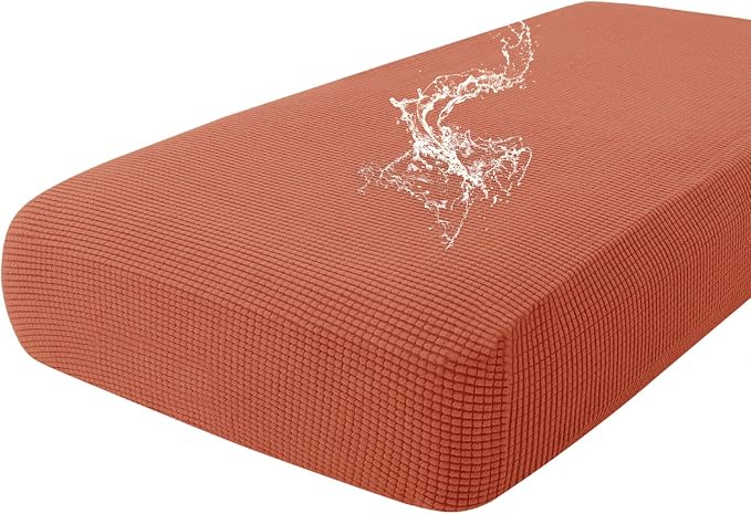 hyha Waterproof Couch Cushion Covers for Pets, Non Slip Sofa Seat Cover for Dogs Washable, Soft Thick Stretch Jacquard Fabric, Sofa Slipcovers with Elastic Bottom (1 Piece for Large, Rust)