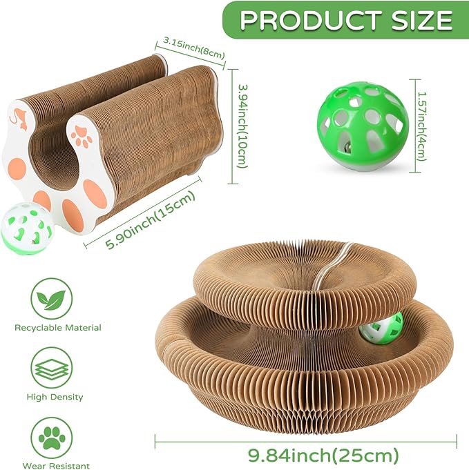 Goosheep 2Pack Kitty Kurlz Magic Organ Cat Scratching Board Kitty Curls Accordion Toy Cats Scratching Post Ball Track, Kitten Fun Intelligence Physical Exercise Educational Toy