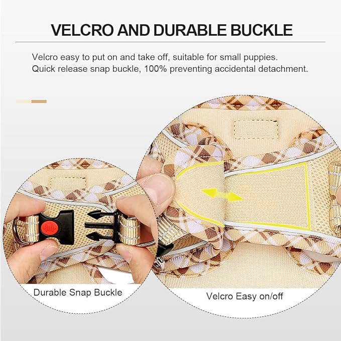 Mercano Soft Mesh Dog Harness and Leash Set, Step-in Reflective Breathable Lightweight Vest Harnesses with Safety Buckle for Small Dogs, Cats (Beige, M)