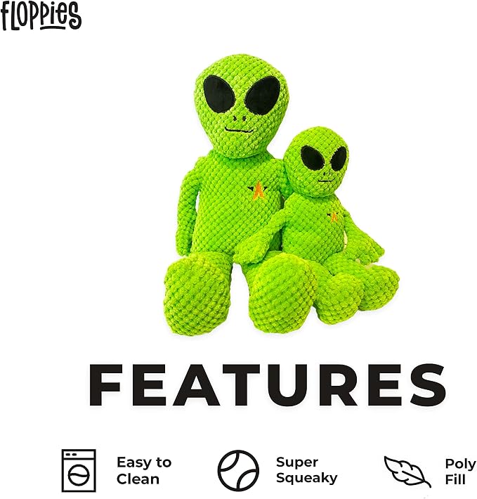 fabdog Floppies Plush Dog Toy - Cute & Durable Squeaky Dog Toys - Best Squeak Toy for Puppies and All Breeds | Ideal Pet Gift| Small Alien