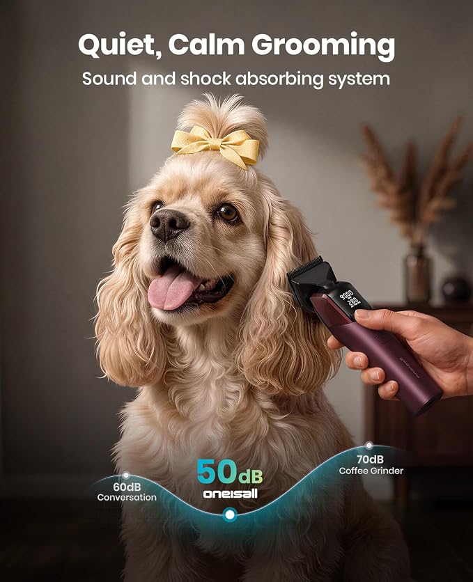 oneisall Dog Clippers for Grooming Thick Hair, Professional 9000RPM 5 Speed with 5 in 1 DLC Blade, 280min Cordless, Low Noise Dog Grooming Kit with 8 Metal Combs Carring Case for Dogs Cats Pet