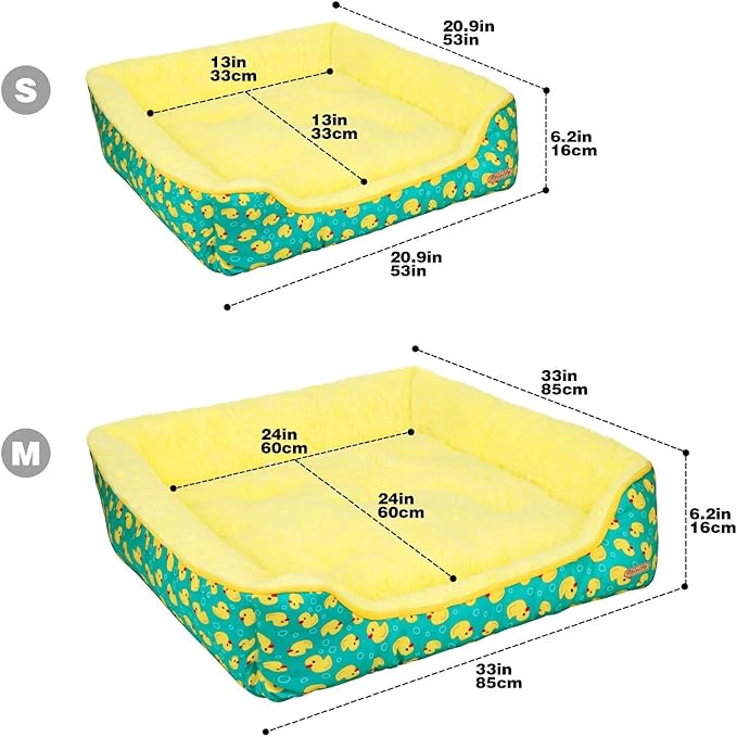 Rectangle Washable Dog Bed for Large, Medium & Small Dogs – Soft Calming Puppy Beds, Durable Warm Pet Sofa with Non-Slip Bottom for Indoor Use.Yellow S Size (18.9"x18.9"x6.3")