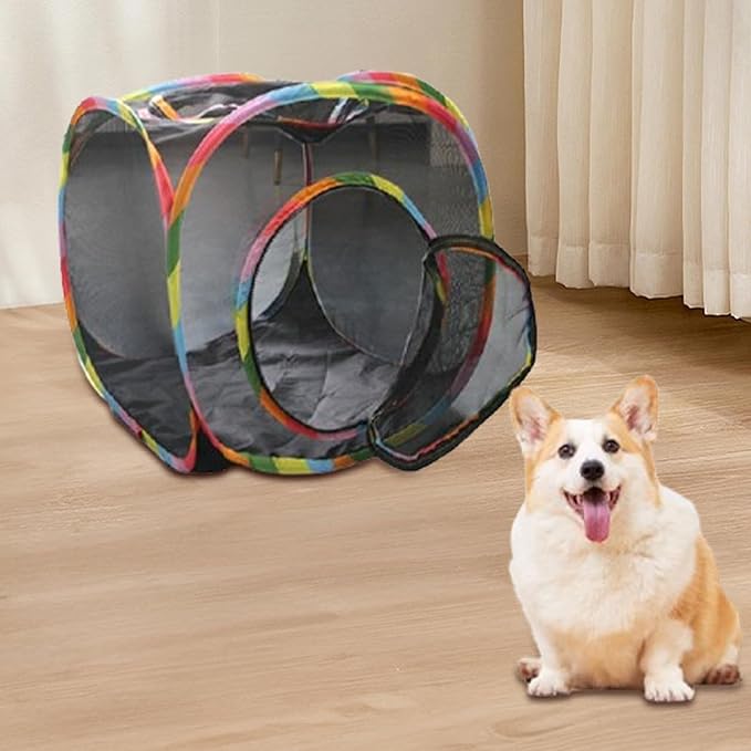 Cat Cube Tent, Rolling Cat Cube, Mesh Cube for Cats, Pet Play Cubic Outdoor, Folding Pop Open Pet Animal Playpen, Ventilated Pets Playhouse for Puppy Kitten Bunny (Black)
