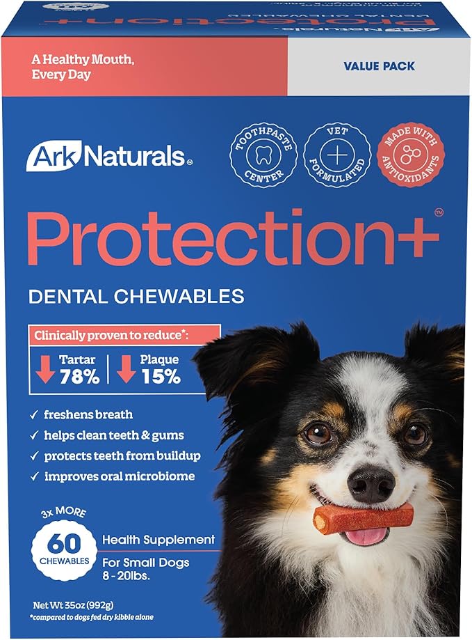 Ark Naturals Protection+ Brushless Toothpaste – Small Breeds, 35oz Bag – Dog Dental Chew with Toothpaste Center – Prevent Plaque & Tartar and Freshen Breath with Dental Chews for Dogs