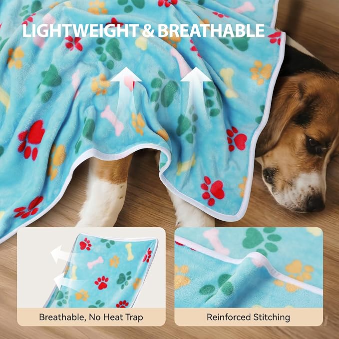 LINENLUX 1 Pack 4 Blankets Super Soft Fluffy Premium Fleece Dog Blankets for Puppy Cat Pet Blanket Flannel Throw Warm Sleep Bones and Claws-4pcs 31x20 inch