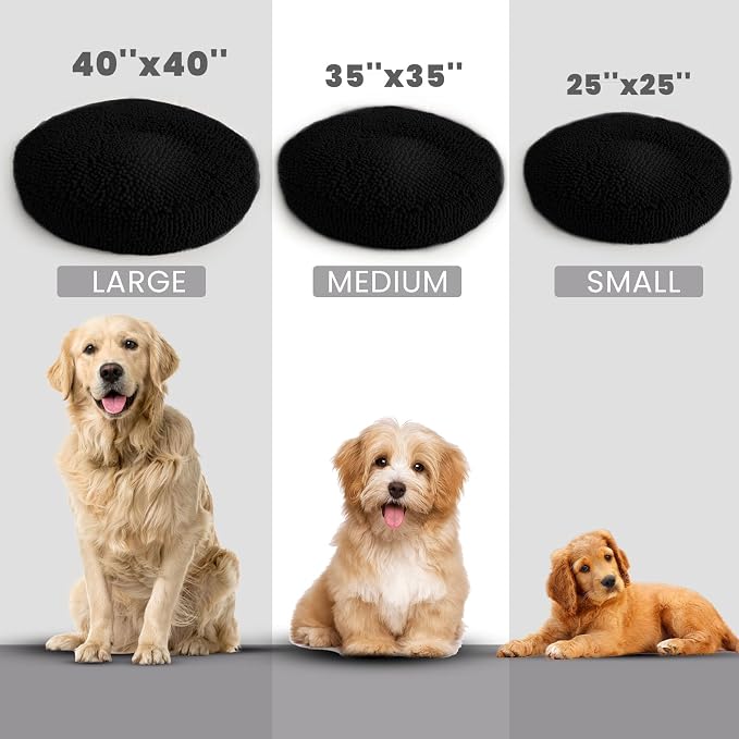 Muddy Mat® Cloud K-9 Bed for Dogs & Cats, Soft & Relaxing Donut Dog Bed, Chenille Material, Removable Cover, Washable & Dryer Safe–Black Small(25'x25')