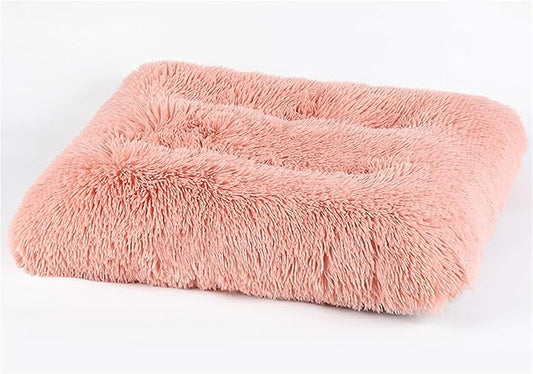 Long Plush Calming Pet Bed Cuddler Pet Bed for Dogs and Cats Fluffy Faux Fur Dog Bed with Anti Slip Bottom Machine Washable Pet Sleep Bed Crate Mat Peach Pink L