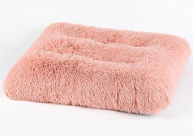 Long Plush Calming Pet Bed Cuddler Pet Bed for Dogs and Cats Fluffy Faux Fur Dog Bed with Anti Slip Bottom Machine Washable Pet Sleep Bed Crate Mat Peach Pink 2XL