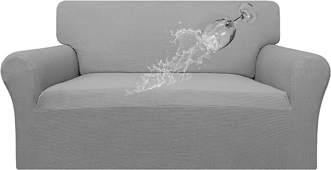 Easy-Going 100% Waterproof Oversized Loveseat Couch Cover, Dual Waterproof Sofa Cover, Stretch Jacquard Sofa Slipcover, Leakproof Furniture Protector for Kids, Pets, Dog and Cat, Light Gray