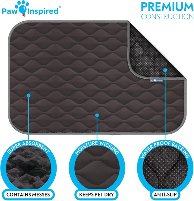 Paw Inspired Washable Padded Crate Mats for Dogs | 47” x 29” Pad, Fits 48-inch Kennels | Leakproof, Waterproof Bottom, Plush Pet Beds (Gray)