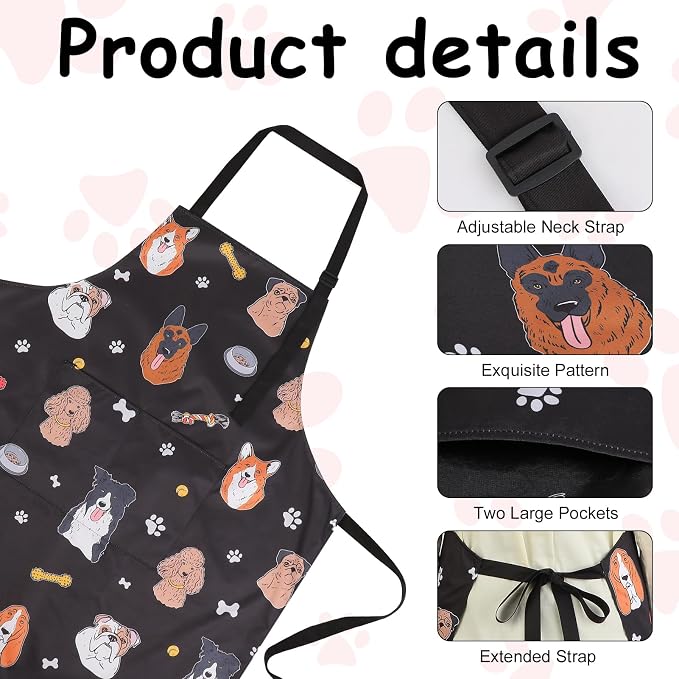 Dog Grooming Waterproof Apron with 2 Pockets, Cute Animals Puppy Dog Pets Apron