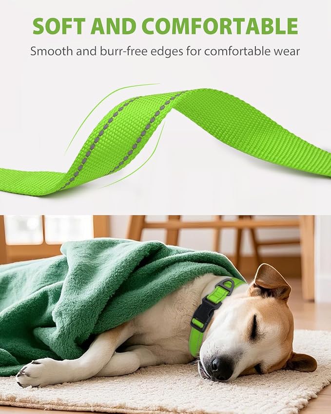 Joytale Extra Large Dog Collar, Wide Double-Sided Reflective Nylon Collar for Night Safety, Adjustable Quick-Release for Gentle Giants, Green, XL (1 1/4" Width)
