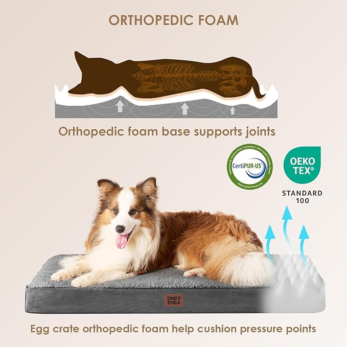 EHEYCIGA Orthopedic Dog Beds for Dogs with Removable Washable Cover for Crate,Grey, 36x27