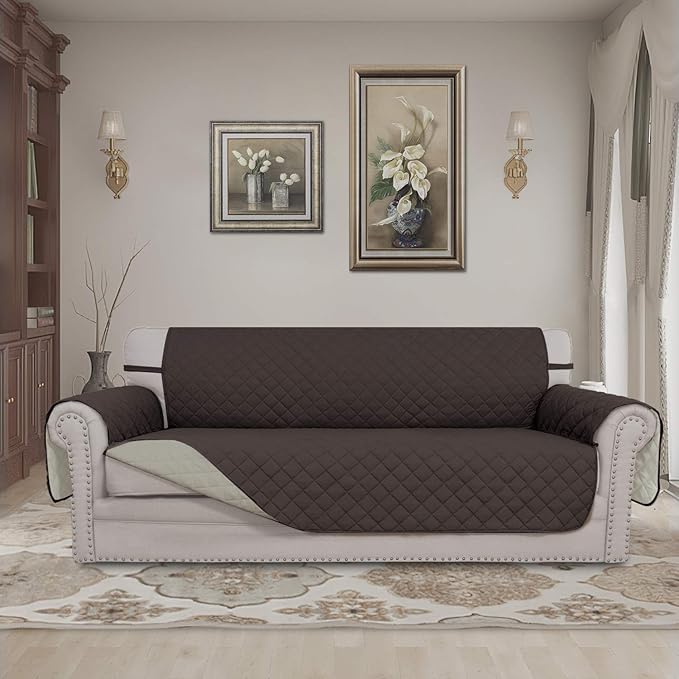 Easy-Going Reversible Couch Cover Soft Mat Sofa Size, Chocolate/Beige | Stain and Tear Resistant Suitable for 3 Cushion Couch Washable Water Resistant Non-slip Furniture Protector Cover for dogs