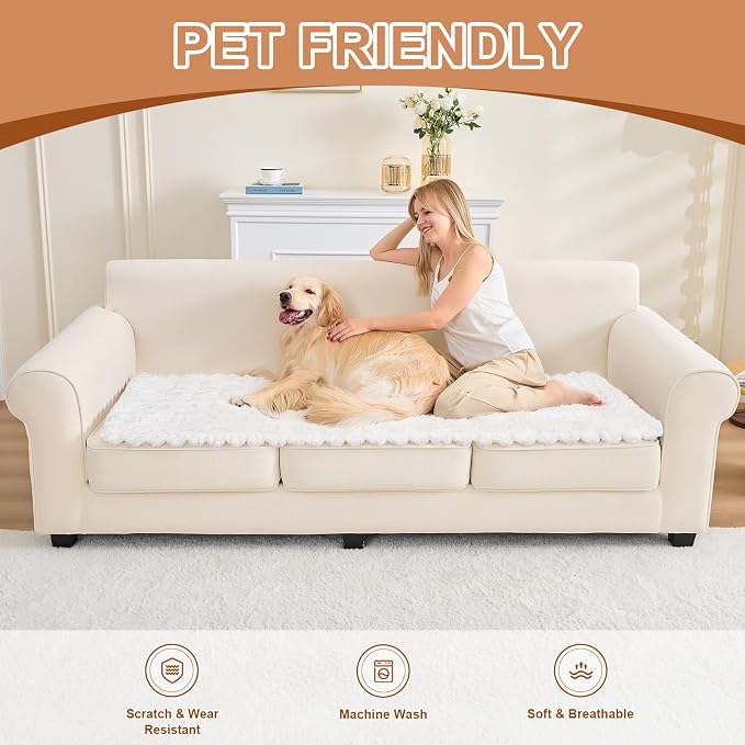 Waterproof Dog Couch Cover, Non Slip Pet Sofa Protector, Thick Fuzzy Couch Cover for Dogs, Machine Washable Furniture Protector, Scratch Resistant Pet Couch Mat(White, 28" x 59"/70 x 150cm)
