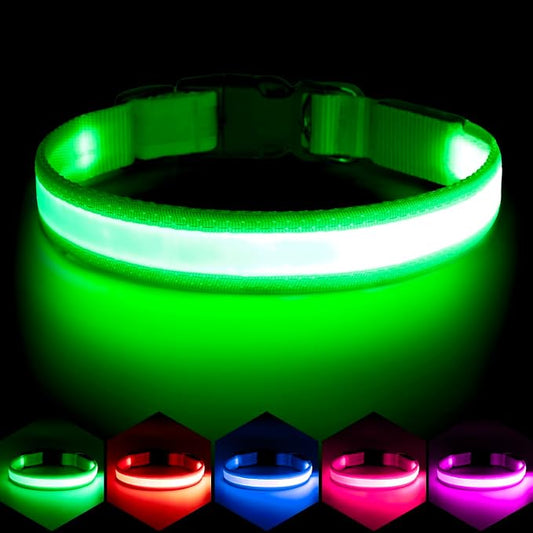 Vizpet LED Dog Collar, Light Up Dog Collar Adjustable USB Rechargeable Super Bright Safety Light Glowing Collars for Dogs(X-Large,Green)