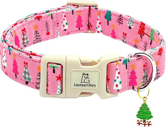 Lionheart glory Christmas Dog Collar, Pink Christmas Tree Dogs Collar Adjustable Soft Comfortable Collars for Large Dogs Girl or Boy Pet Gift Fall Cute Collar