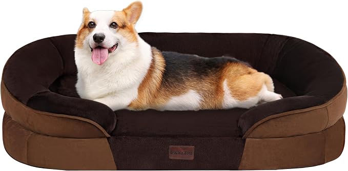 Dwanton Orthopedic Dog Bed for Medium Dogs with Gel Memory Foam, Waterproof Dog Sofa, Washable Pet Bed with Four Sided Bolster Cushion, Removable Cover & Non-Slip Bottom, 36", Brown