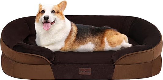 Dwanton Orthopedic Dog Bed for Medium Dogs with Gel Memory Foam, Waterproof Dog Sofa, Washable Pet Bed with Four Sided Bolster Cushion, Removable Cover & Non-Slip Bottom, 36", Brown