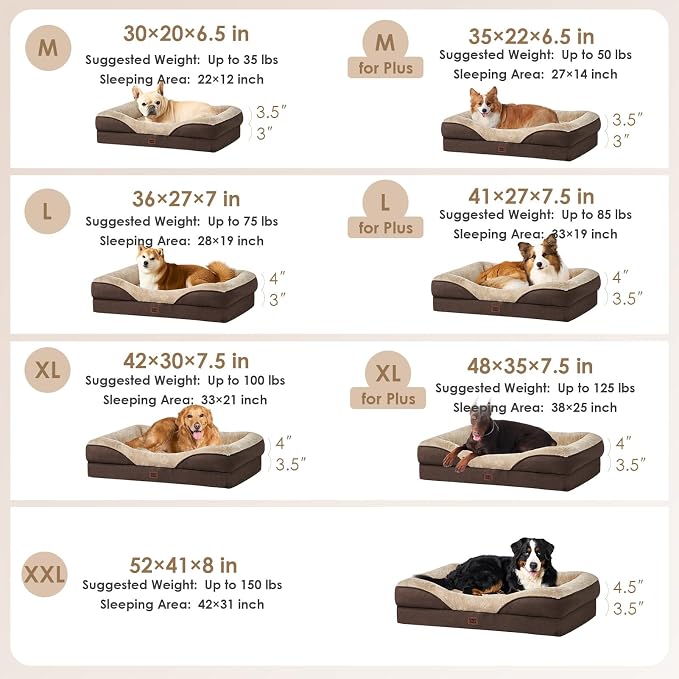 EHEYCIGA Orthopedic XL Dog Bed for Large Sized Dog, 42x30 Inch Extra Large Memory Foam Dog Couch Bed with Sides, Waterproof Liner & Washable Removable Cover, Bolster Pet Sofa, Brown