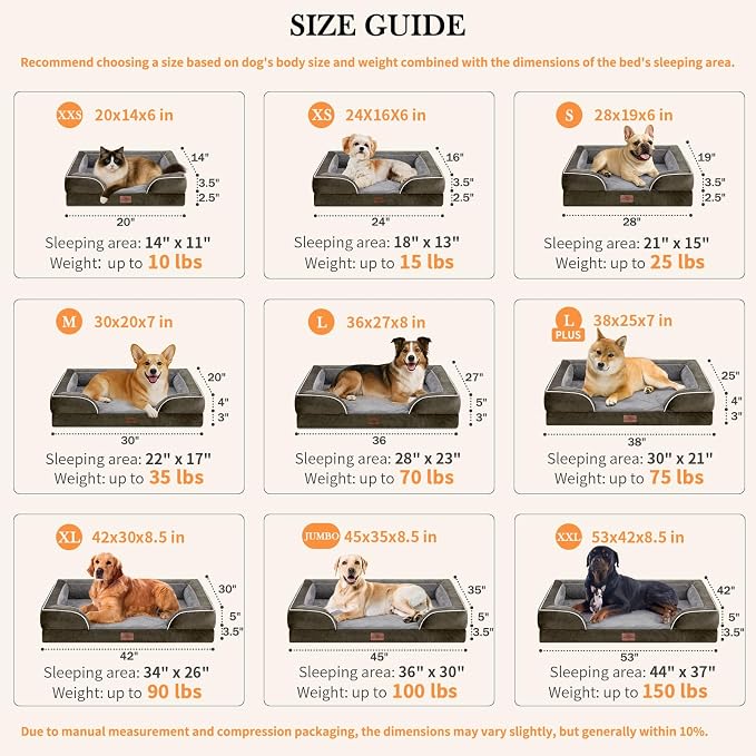 Comfort Expression Orthopedic Dog Bed for Extra Large Dogs 42x30 Inch, Waterproof Egg Crate Foam XL Pet Bed with Removable Bolsters, Dog Couch with Washable Cover & Non-Slip Bottom, Dark Green