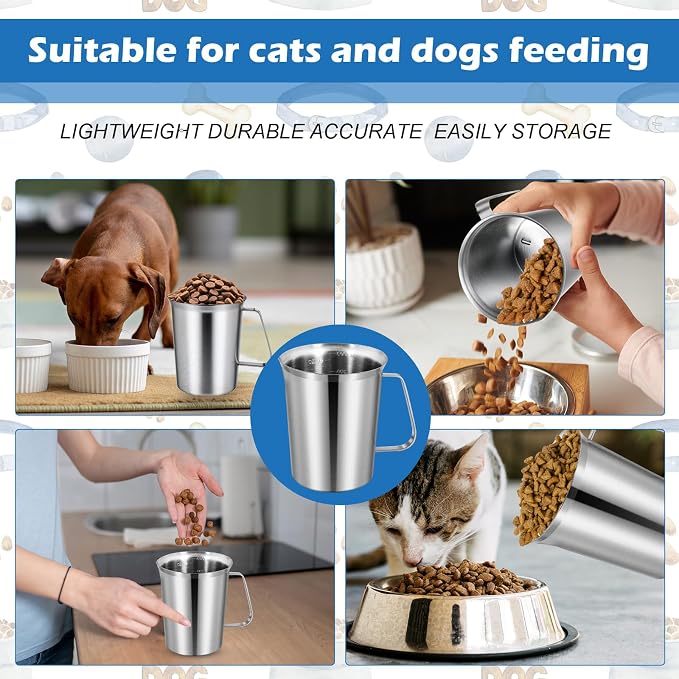 2 Cup Dog Food Scoop 304 Stainless Steel Dog Food Measuring Cups Pet Food Measuring Cups Scoop for Dog,Cat or Bird Food, Injection Molded and Dishwasher Safe