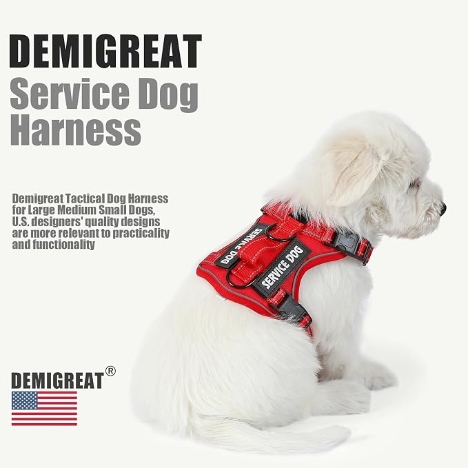 Service Dog Harness, Reflective Dog Vest Harness with 5 PCS Patches, Adjustable Soft Oxford Pet Harness, Inner Layer Mesh, Easy to Control for Dogs (All-RED, X-Small (Pack of 1))