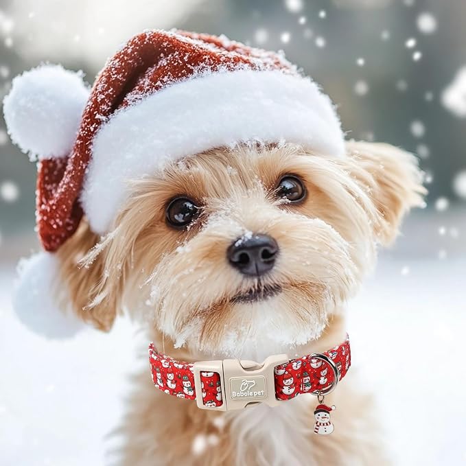Christmas Dog Collar - Cute Red Snowman Christmas Puppy Collar with Safety Buckle, Soft Adjustable Holiday Dog Collars for Small Medium Large Dogs L