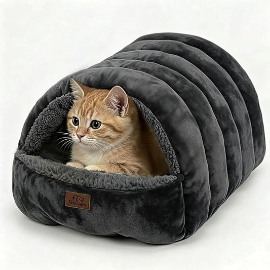 Covered Cat Bed Cave for Indoor Cats, 2-in-1 Enclosed Pet Bed for Kittens with Zippered Washable Cat Mats, Cat House Bed, Dark Grey