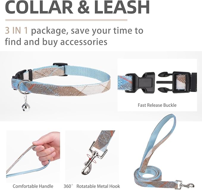 PUPTECK Adjustable Dog Harness Collar and Leash Set Step in No Pull Pet Harness for Small Medium Dogs Puppy and Cat Outdoor Walking Running, Soft Mesh Padded Reflective Vest Harnesses, BlueBrown XXS