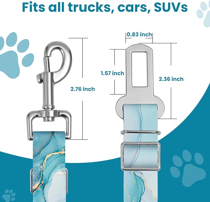 Adjustable pet cat and Dog car seat Belt，The Lanyard is Flexible and Adjustable from 20 to 33 inches (Golden Marble + Blue Marble)