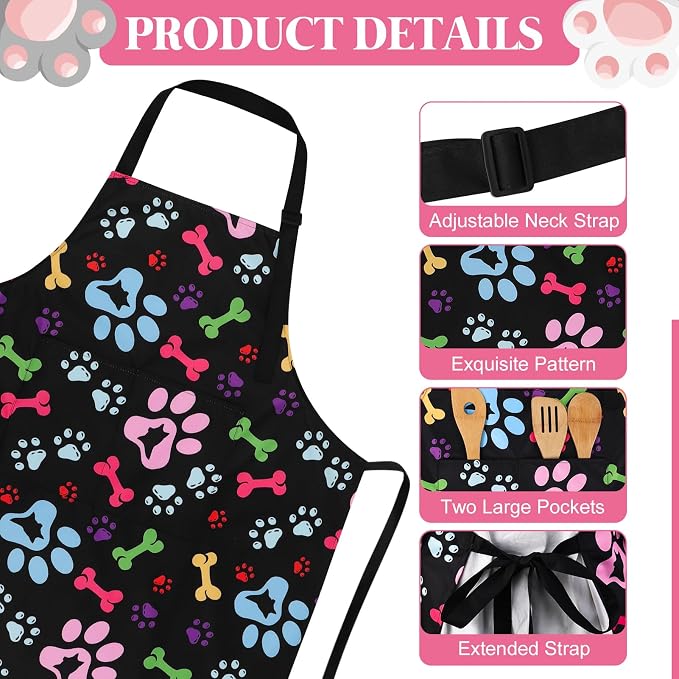 Dog Grooming Waterproof Apron with 2 Pockets, Cute Animals Puppy Dog Pets Apron