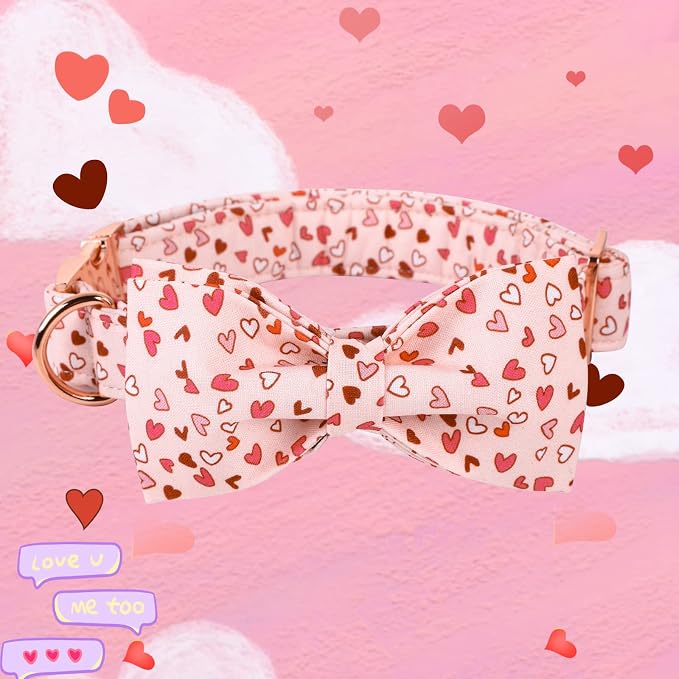 Elegant little tail Valentine's Dog Collar with Bow, Bow Tie Pet Collars, Cute Heart Bowtie Puppy Dog Collar for Small Dogs