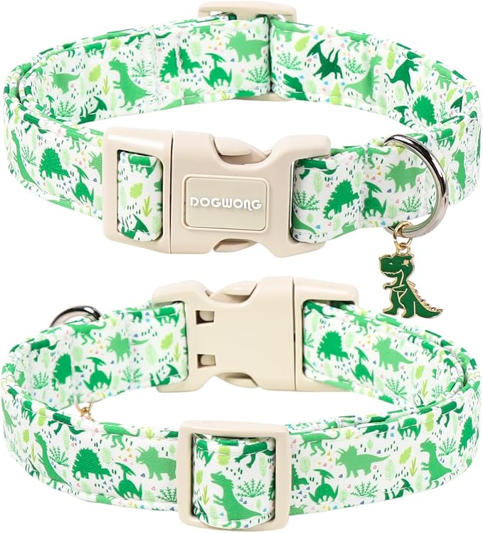 DOGWONG Dinosaur Dog Collar, Dog Collars for Male Dogs, Soft Cotton Boy Dogs Collars for Medium Lrage Dogs, Neck 39-60 inches