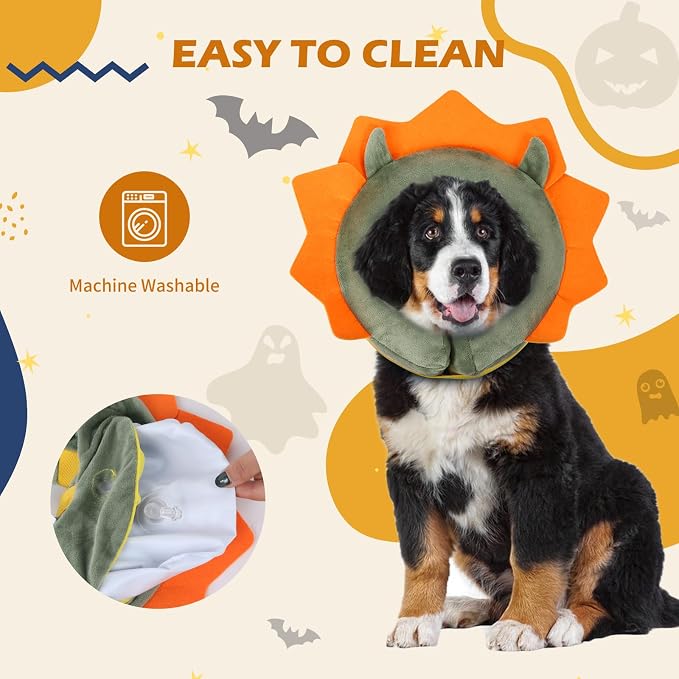 IEUUMLER Inflatable Recovery Dog Collar, Protective Donut Cone, Adjustable Soft Collar for Dog and Cat After Surgery Prevent from Biting & Scratching EU002 - Green Demon M