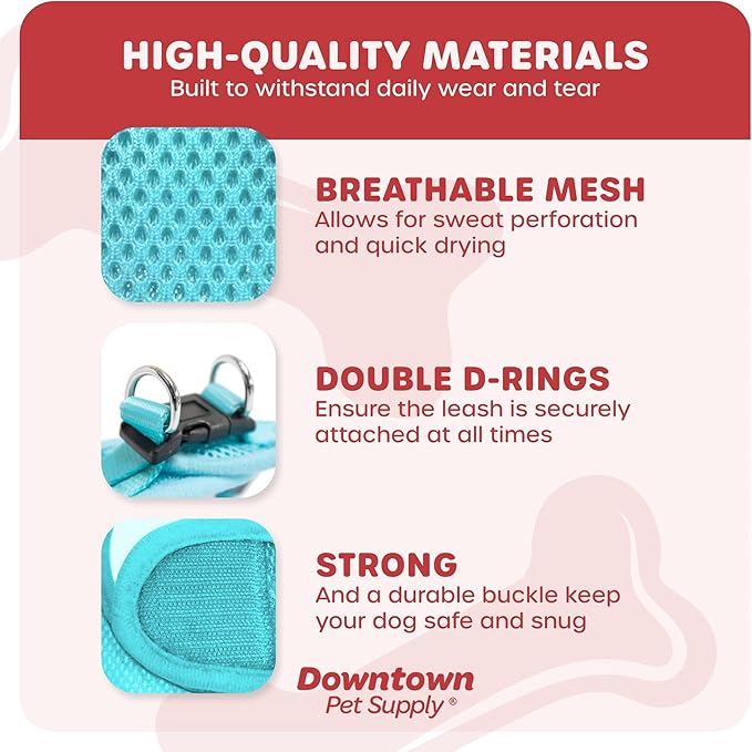 Downtown Pet Supply Step-in Dog Harness – No Pull, Adjustable Padded Mesh with Reflective Trim, Secure Buckle Strap – Comfortable & Breathable Small Dog Harness, Large, Light Blue